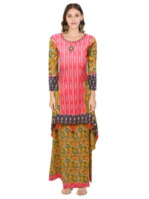 Yellow printed cotton ethnic-kurtis 1