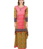 Yellow printed cotton ethnic-kurtis