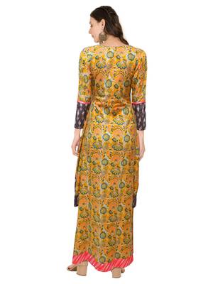 Yellow printed cotton ethnic-kurtis 2