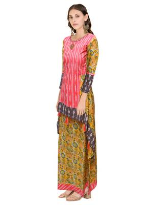 Yellow printed cotton ethnic-kurtis 3