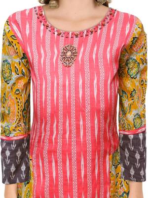 Yellow printed cotton ethnic-kurtis 5