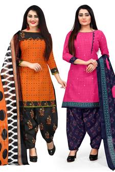Orange printed cotton salwar