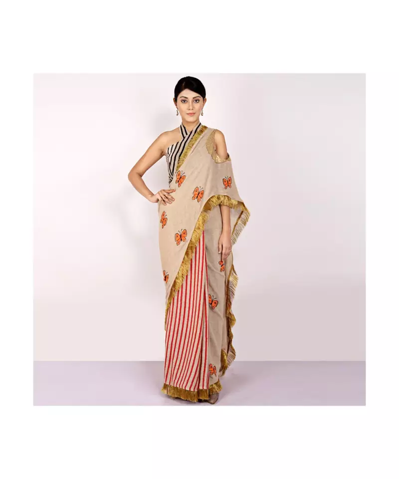 JUTE CONCEPT SAREE WITH  blouse SEQINED APPLIC