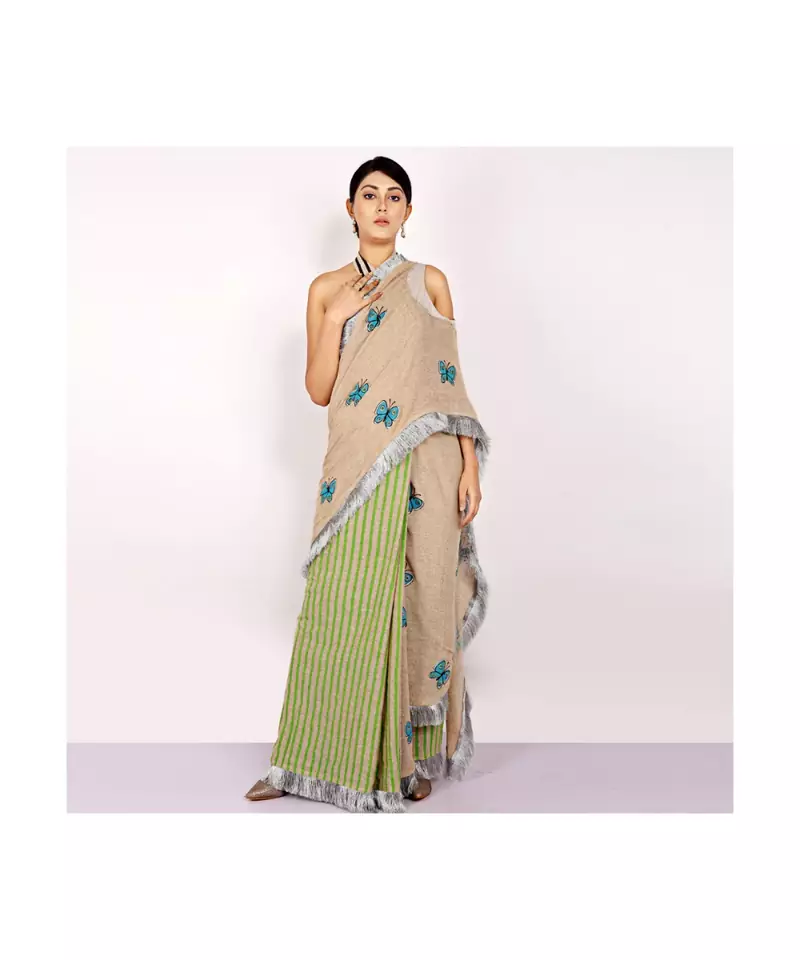 JUTE CONCEPT SAREE WITH  blouse SEQINED APPLIC