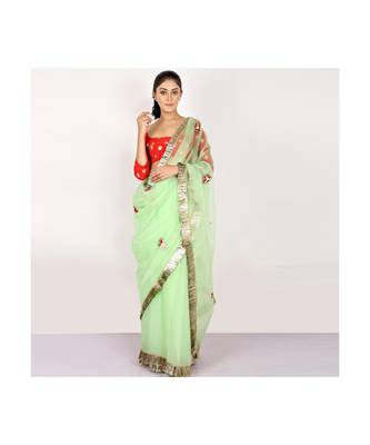 POLY-ORANGAZA SAREE WITH  blouse SEQUIN HAND 1