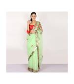 POLY-ORANGAZA SAREE WITH  blouse SEQUIN HAND