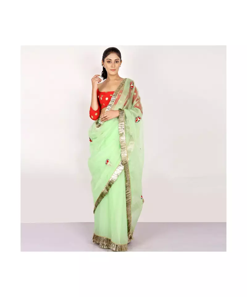POLY-ORANGAZA SAREE WITH  blouse SEQUIN HAND