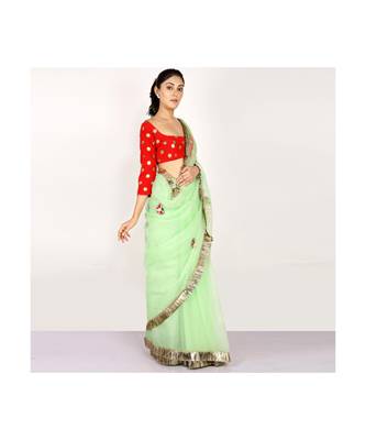 POLY-ORANGAZA SAREE WITH  blouse SEQUIN HAND 5