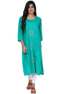 Women's Embroidered Rayon Traditional Kurti  1