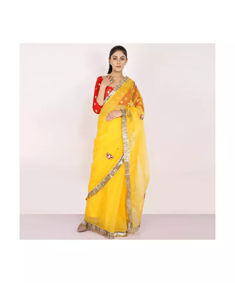 POLY-ORANGAZA SAREE WITH  blouse SEQUIN HAND