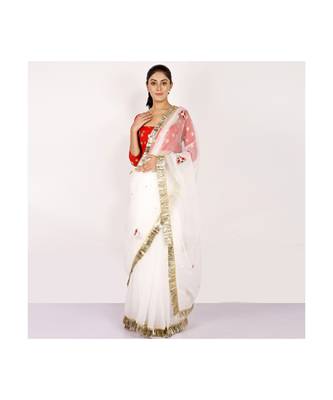POLY-ORANGAZA SAREE WITH  blouse SEQUIN HAND 1