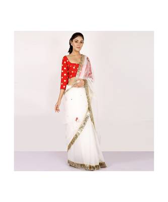 POLY-ORANGAZA SAREE WITH  blouse SEQUIN HAND 4