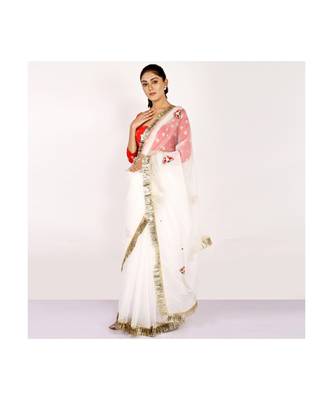 POLY-ORANGAZA SAREE WITH  blouse SEQUIN HAND 5