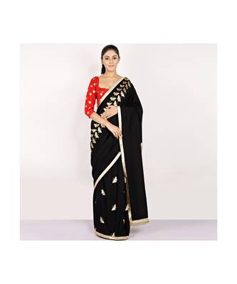 cotton SAREE WITH  blouse GOLD FOIL PRINT GOTA BORDER 1