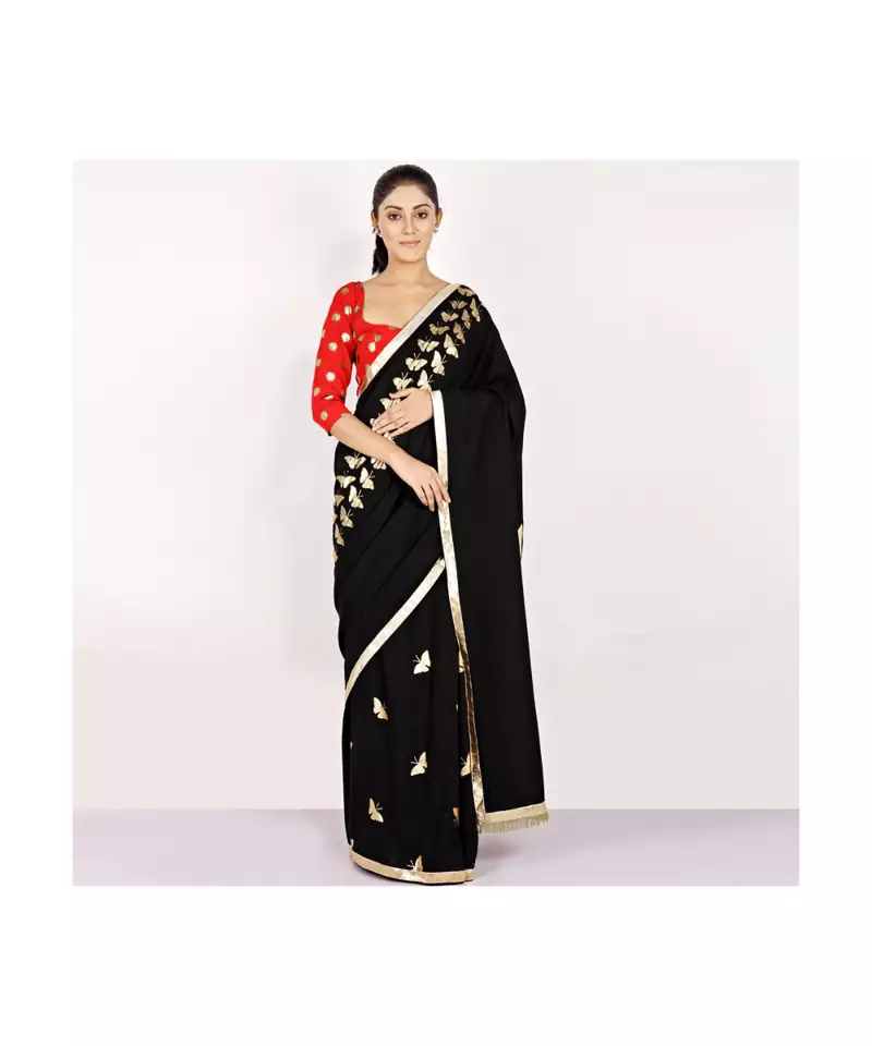 cotton SAREE WITH  blouse GOLD FOIL PRINT GOTA BORDER