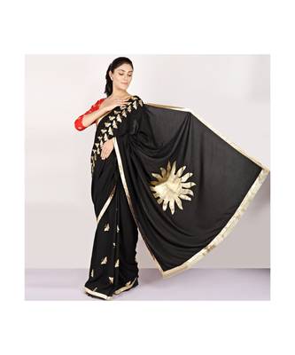 cotton SAREE WITH  blouse GOLD FOIL PRINT GOTA BORDER 5