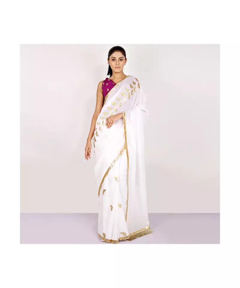 cotton SAREE WITH  blouse GOLD FOIL PRINT GOTA BORDER