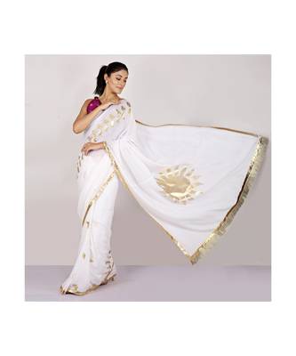 cotton SAREE WITH  blouse GOLD FOIL PRINT GOTA BORDER 2