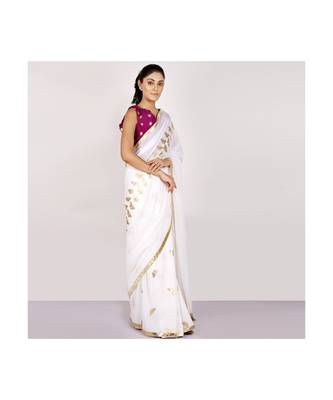 cotton SAREE WITH  blouse GOLD FOIL PRINT GOTA BORDER 4