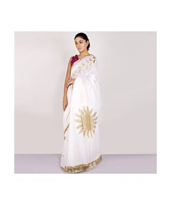cotton SAREE WITH  blouse GOLD FOIL PRINT GOTA BORDER 5