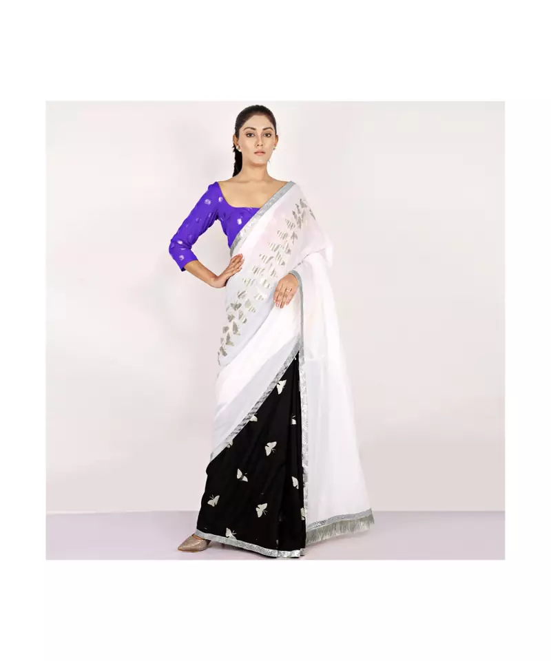 cotton HALF AND HALF SLIVER FOIL PRINTED WHITE