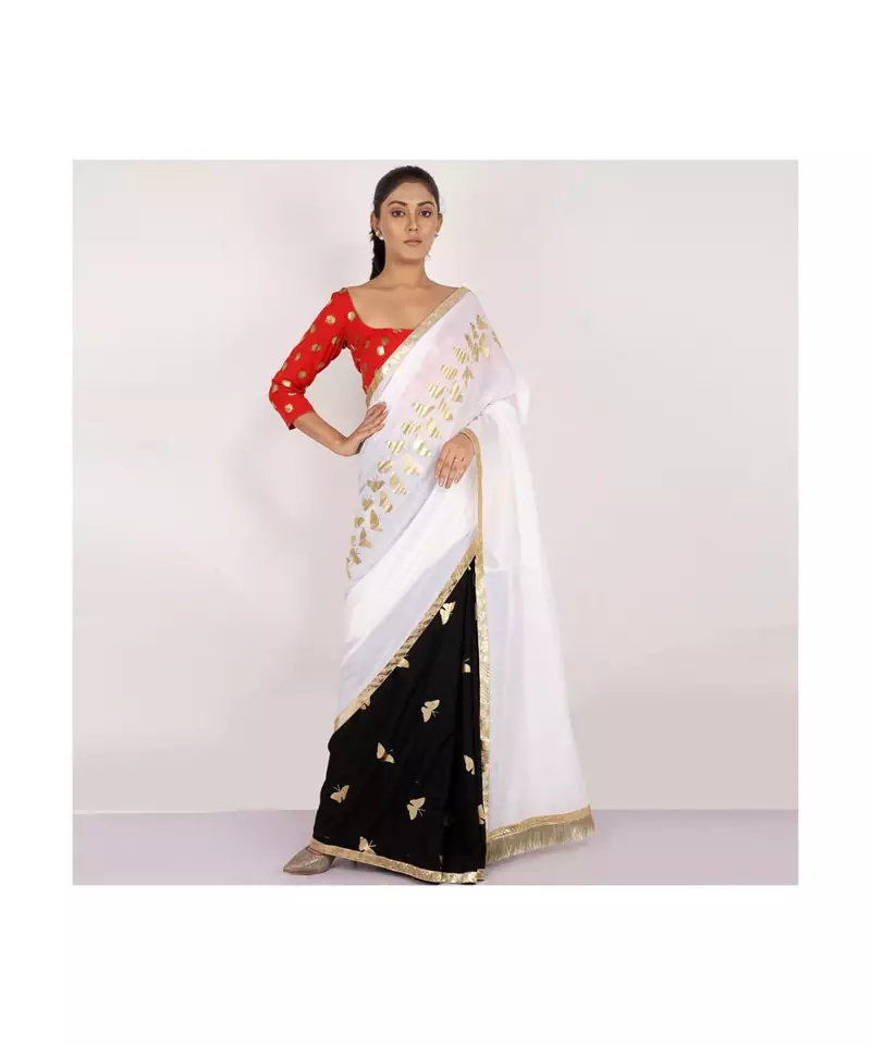 cotton HALF AND HALF GOLD FOIL PRINTED WHITE