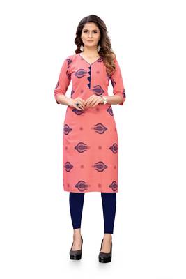 Peach printed cotton cotton-kurtis 1
