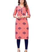 Peach printed cotton cotton-kurtis