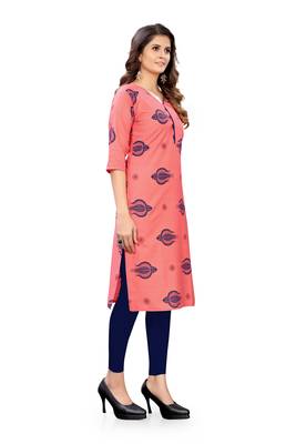 Peach printed cotton cotton-kurtis 3