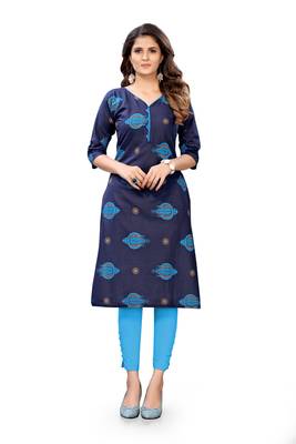 Dark-blue printed cotton cotton-kurtis 1
