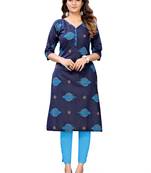 Dark-blue printed cotton cotton-kurtis