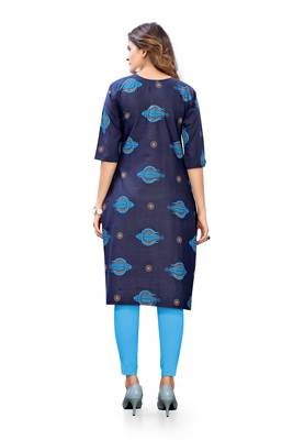 Dark-blue printed cotton cotton-kurtis 2