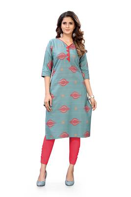 Sea-green printed cotton cotton-kurtis 1