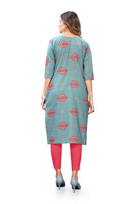 Sea-green printed cotton cotton-kurtis 2