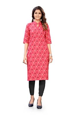Pink printed cotton cotton-kurtis 1