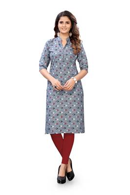 Grey printed cotton cotton-kurtis 1