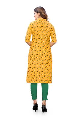 Yellow printed cotton cotton-kurtis 2