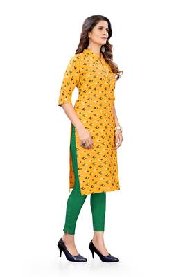 Yellow printed cotton cotton-kurtis 3
