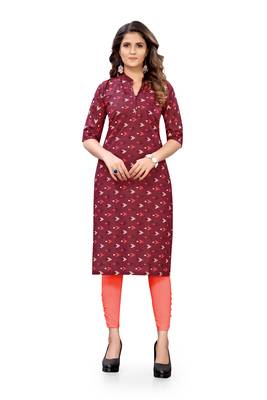 Maroon printed cotton cotton-kurtis 1