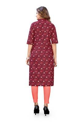 Maroon printed cotton cotton-kurtis 2