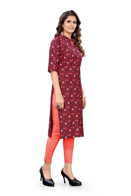 Maroon printed cotton cotton-kurtis 3