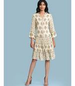 white Rayon  quarter sleeve   dress