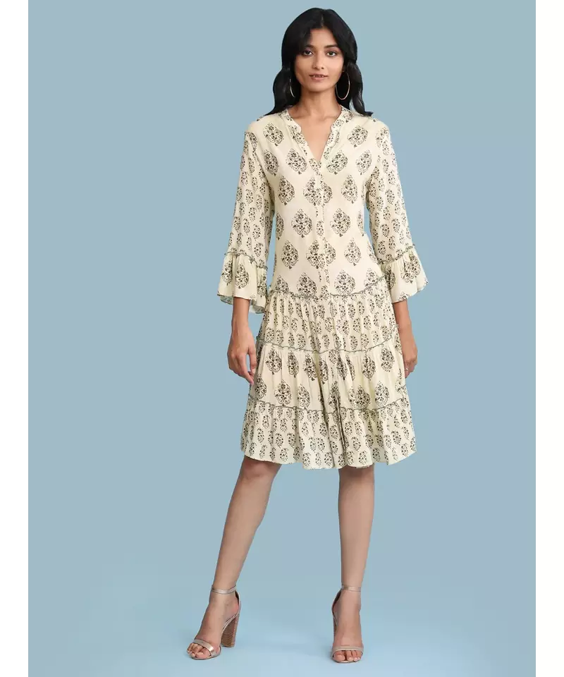 white Rayon  quarter sleeve   dress
