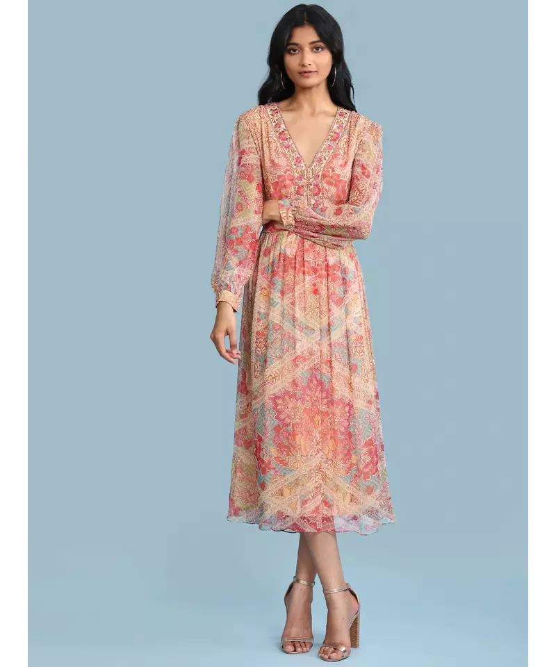 Pink Chiffon Full Sleeve   dress