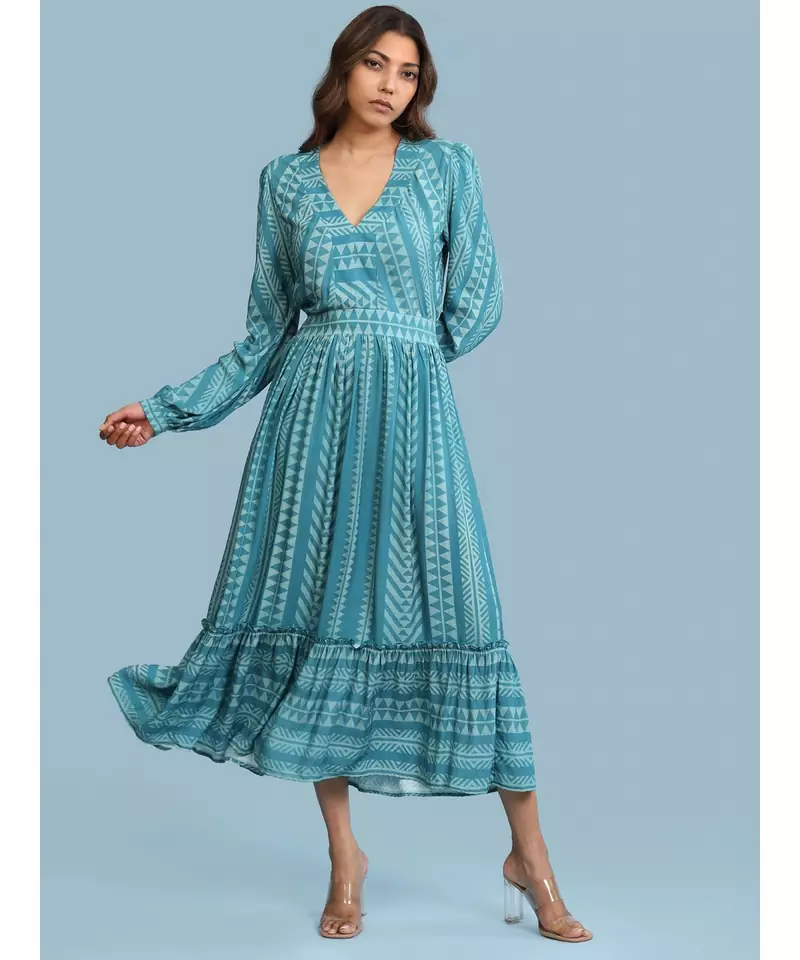 Blue Rayon  Full Sleeve   dress