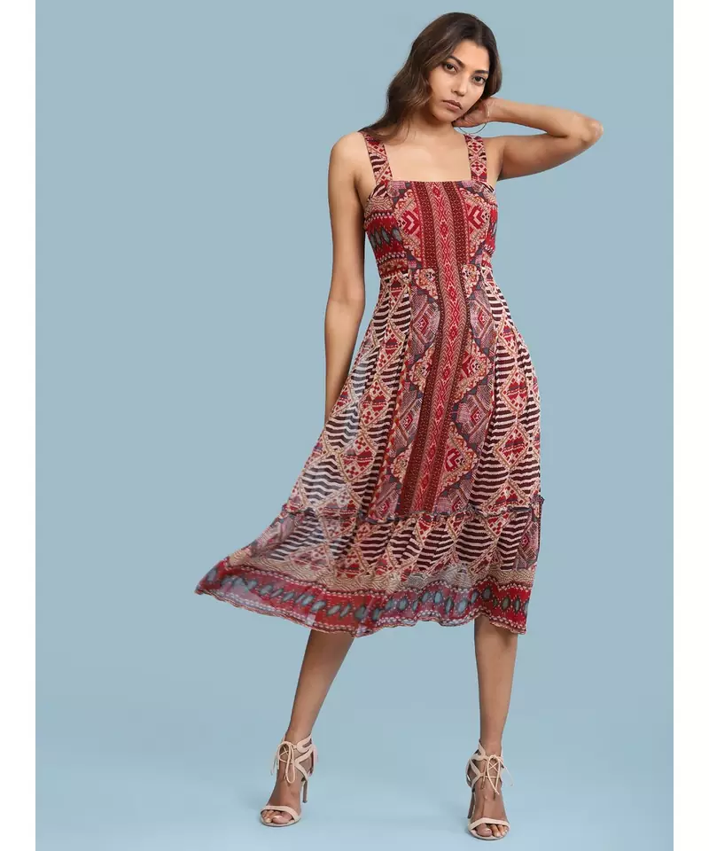Red Chiffon Sleeveless   dress