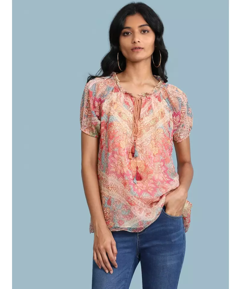 Pink Chiffon Half Sleeve top