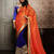 Deep Orange and Royal Blue embroidered art_silk saree with blouse