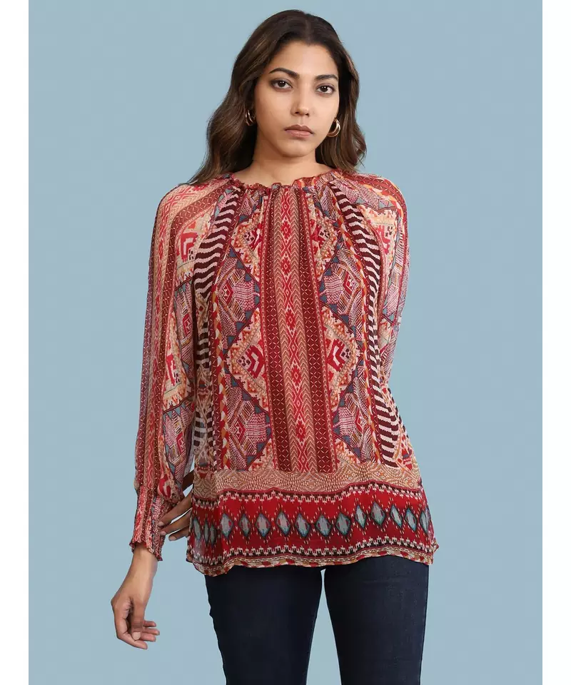 Red Chiffon Full Sleeve top
