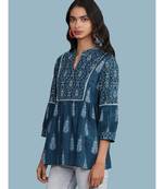 Blue cotton quarter sleeve top